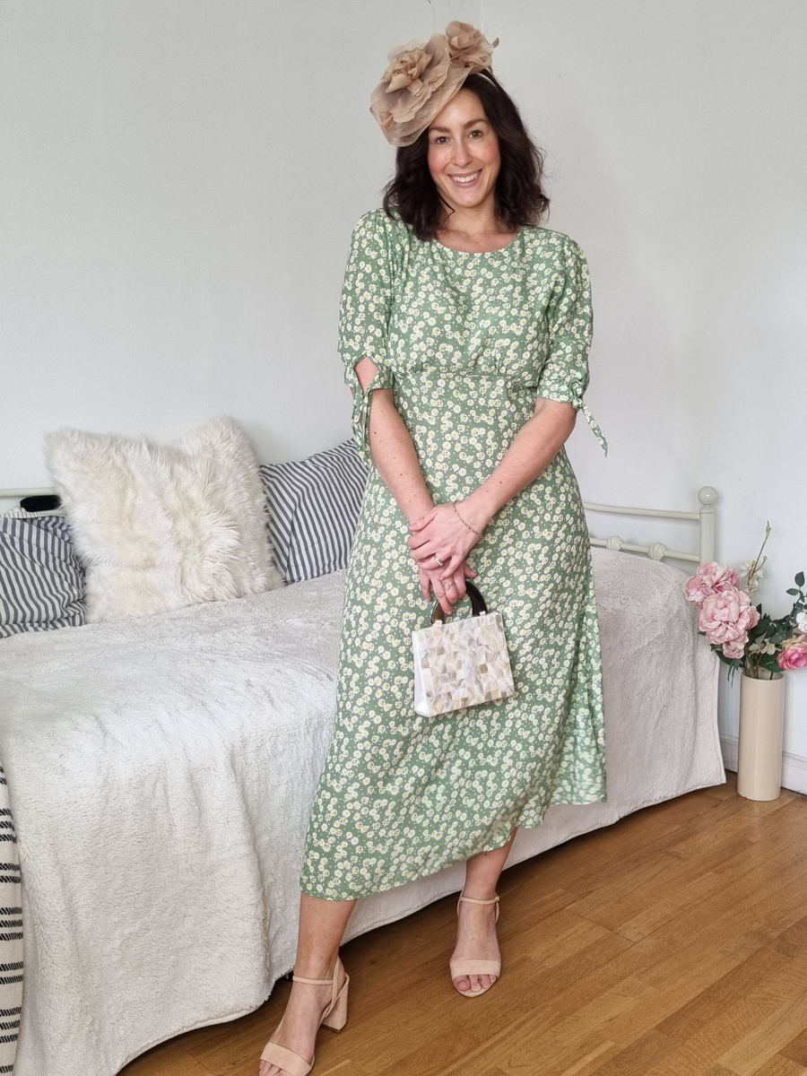 Sally-Grace - Tie Sleeve Midi Dress - Green
