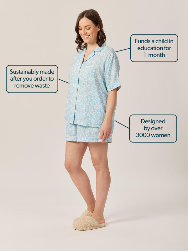 Sian - Pyjama Set - Blue Abstract Leaf Print – This is Unfolded