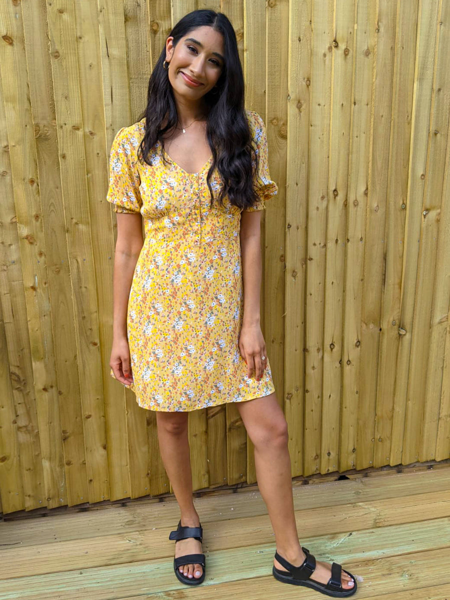 Siobhan - Button Front Mini Dress - Yellow