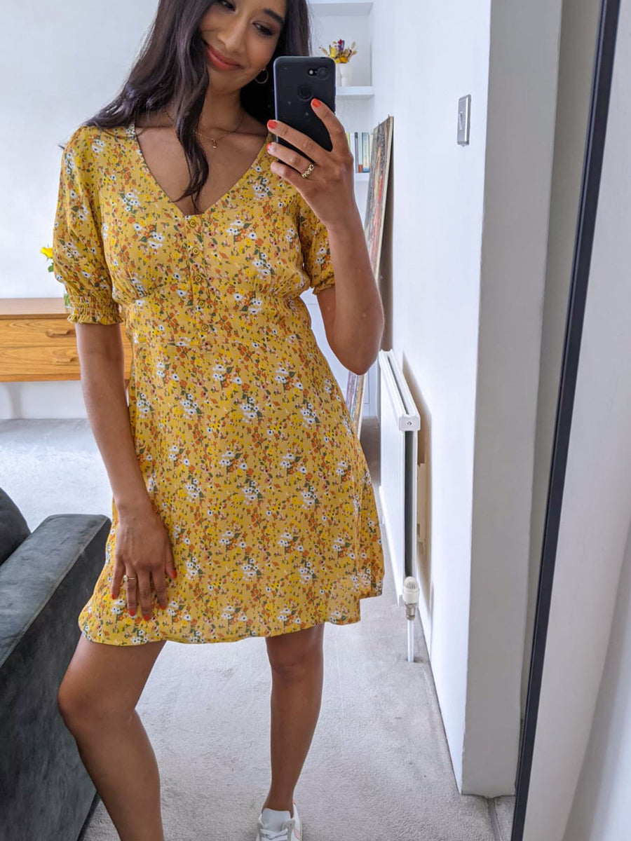 Siobhan - Button Front Mini Dress - Yellow