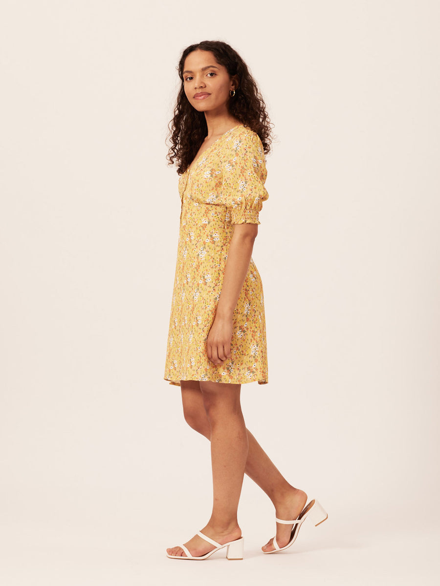 Siobhan - Button Front Mini Dress - Yellow