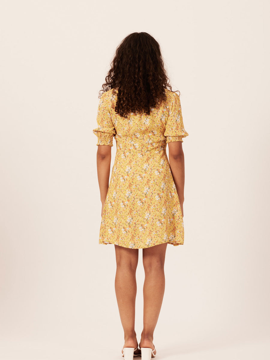 Siobhan - Button Front Mini Dress - Yellow