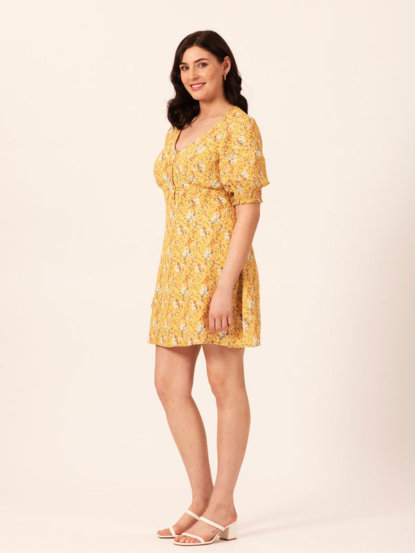Siobhan - Button Front Mini Dress - Yellow