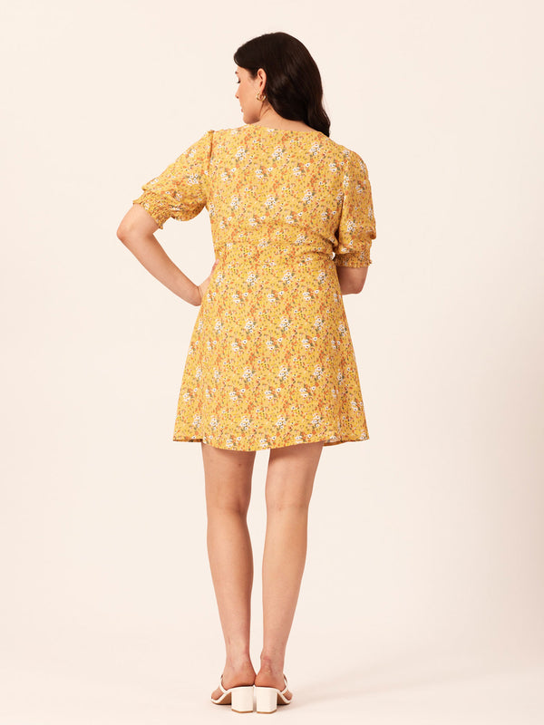 Siobhan - Button Front Mini Dress - Yellow