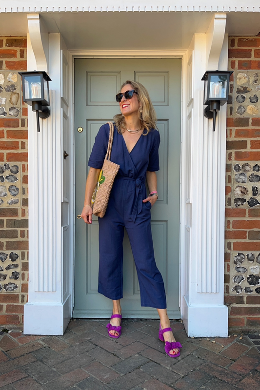 Navy online wrap jumpsuit