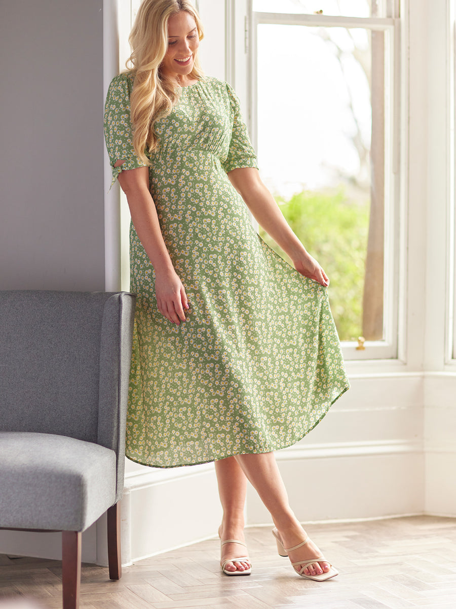 Sally-Grace - Tie Sleeve Midi Dress - Green