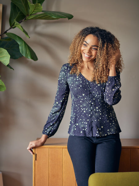 Zoe - Long Sleeved Button Down Blouse Black