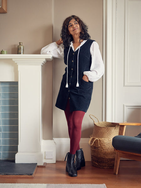 Sandie - Button Down Pinafore Dress - Black