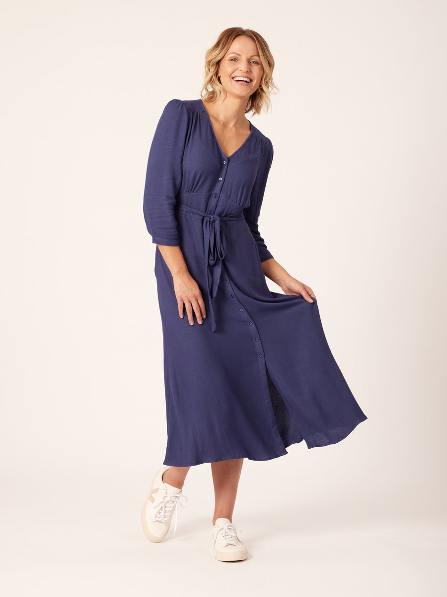 Becky - Belted Midi Dress - Blue