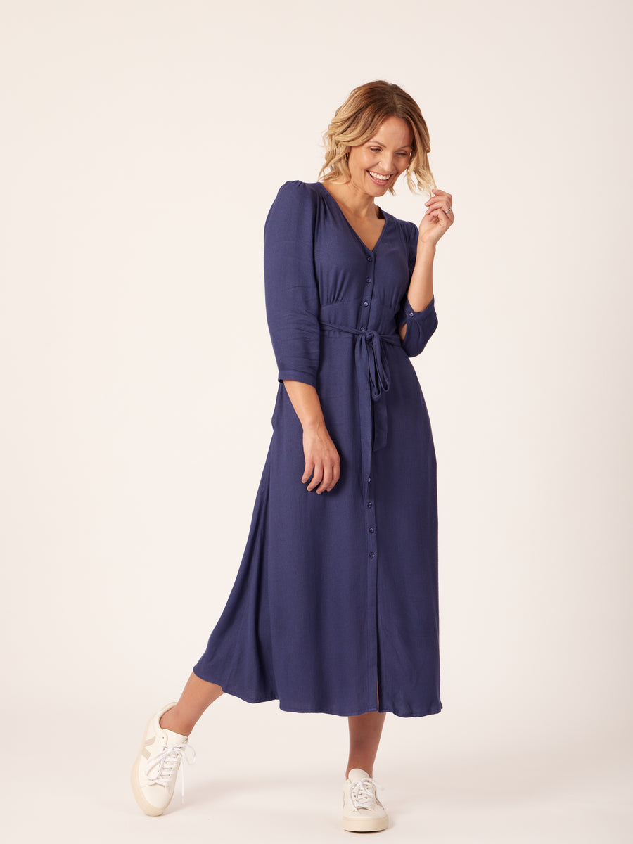 Becky - Belted Midi Dress - Blue