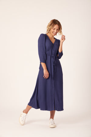 Becky - Belted Midi Dress - Blue