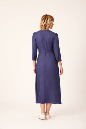 Becky - Belted Midi Dress - Blue