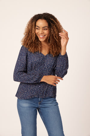 Romana - Long Sleeved Button Down Blouse - Blue