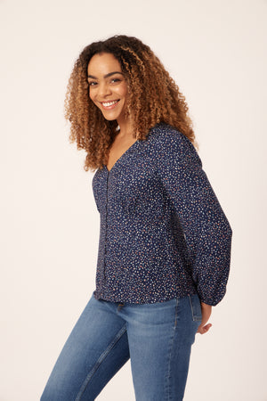 Romana - Long Sleeved Button Down Blouse - Blue