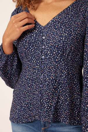 Romana - Long Sleeved Button Down Blouse - Blue