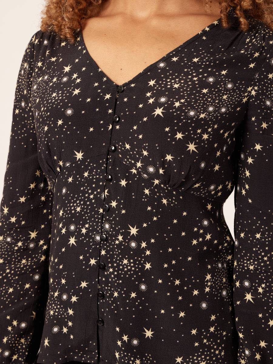 Zoe - Long Sleeved Button Down Blouse Black