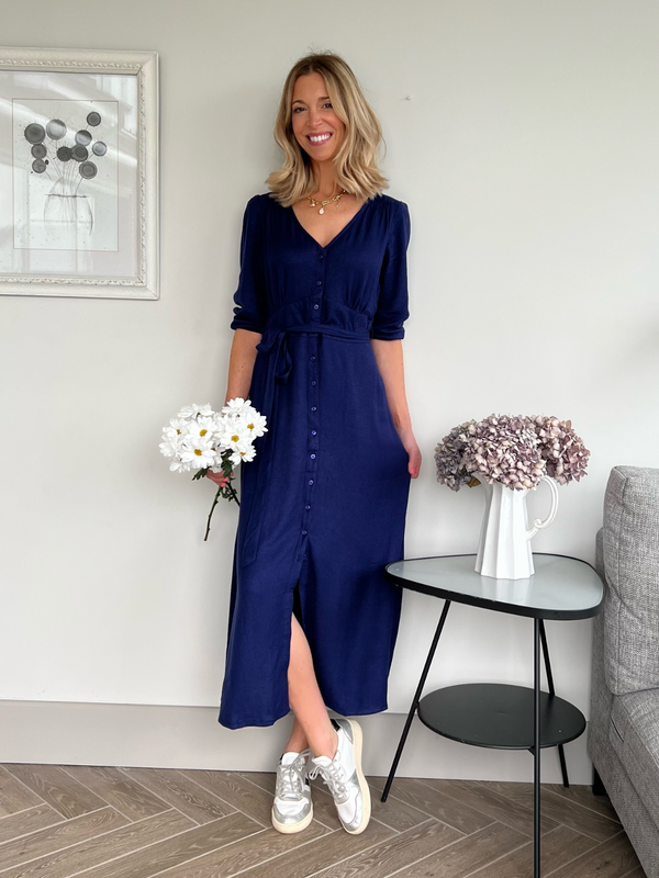 Becky - Belted Midi Dress - Blue