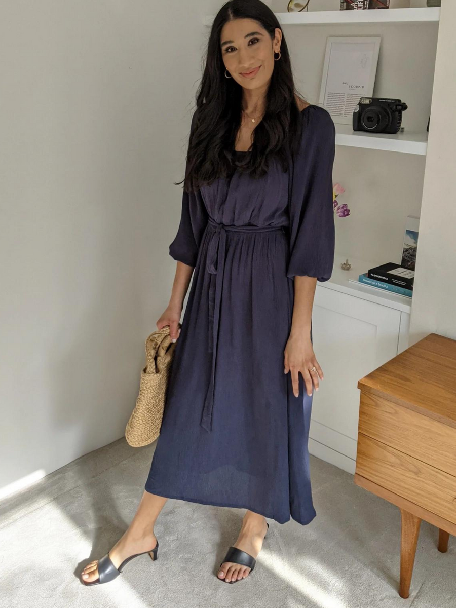 Emily - Square Neck Midi Dress - Blue