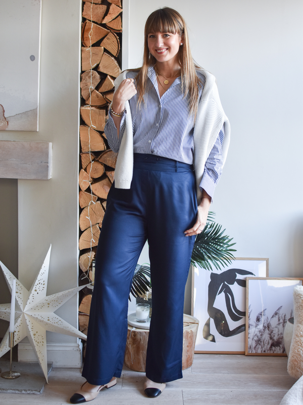 Navy high waist hot sale trousers