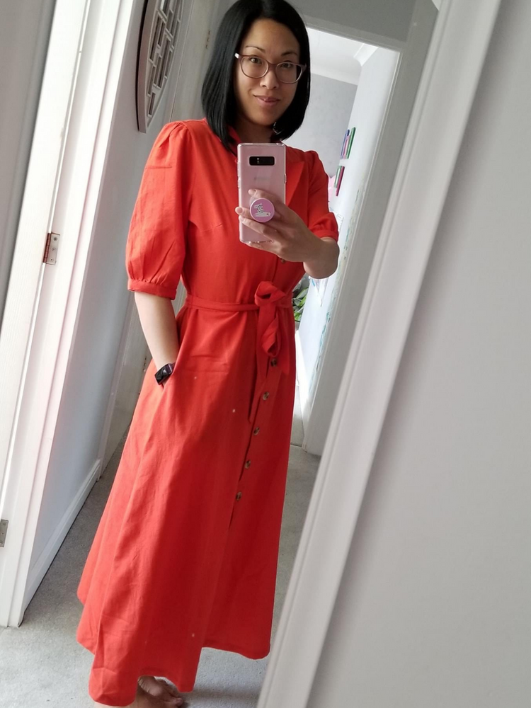 Michelle - Short Sleeve Shirt Dress - Red/Orange