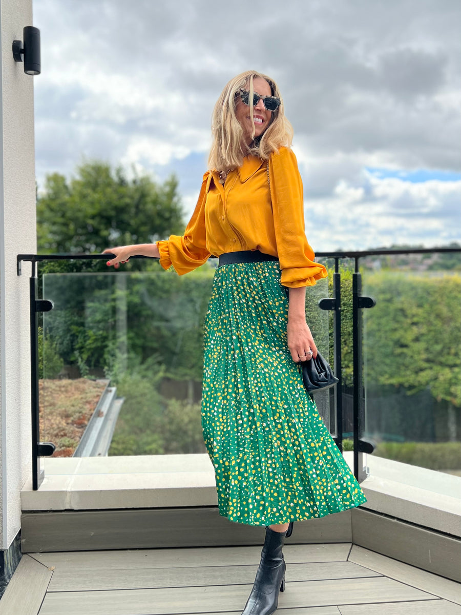 Gill - Pleated Skirt - Green Terrazzo