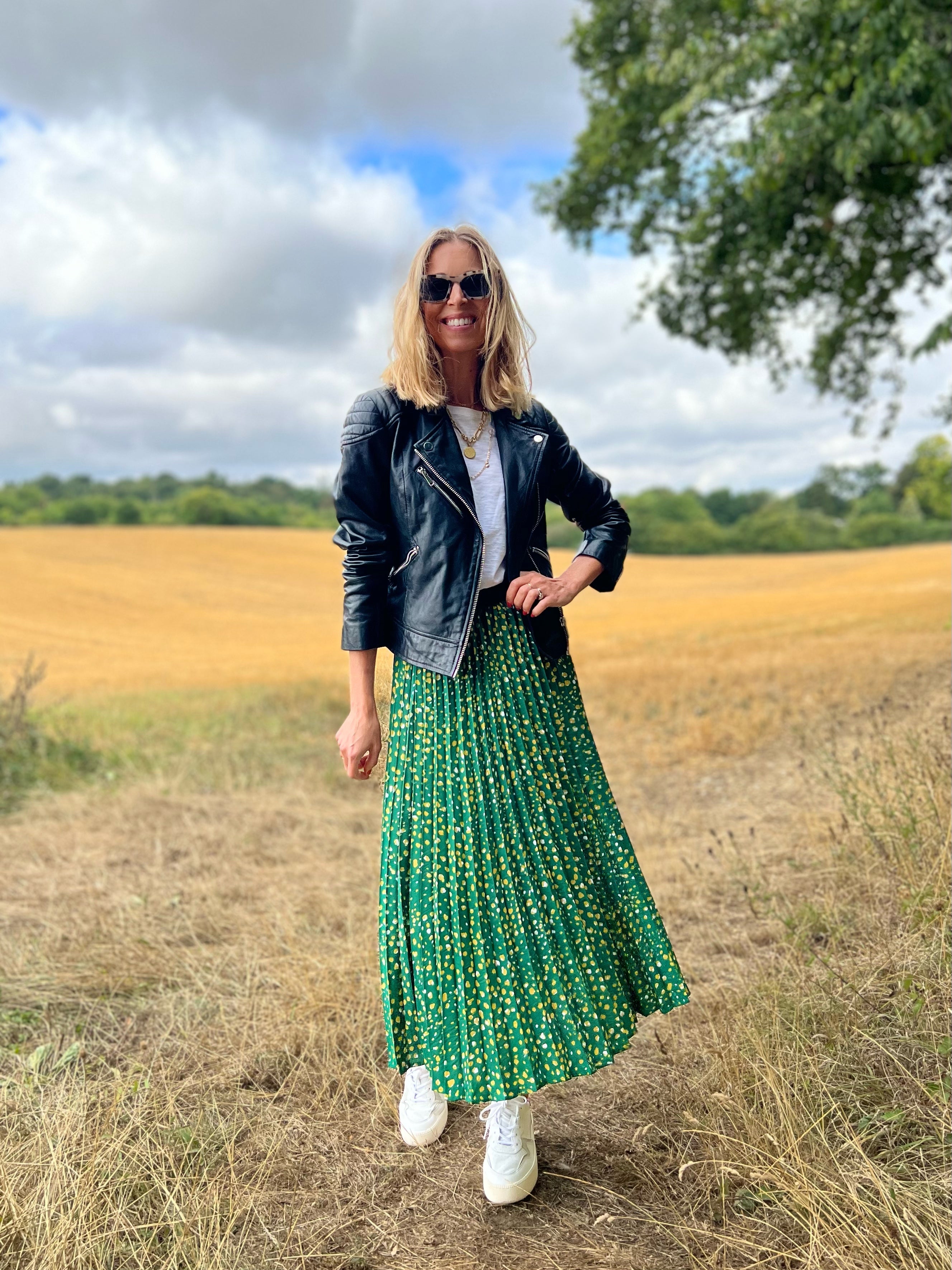 Gill - Pleated Skirt - Green Terrazzo – This is Unfolded